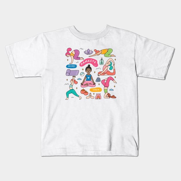 Cute Yoga Woman Doodle Art Kids T-Shirt by SLAG_Creative